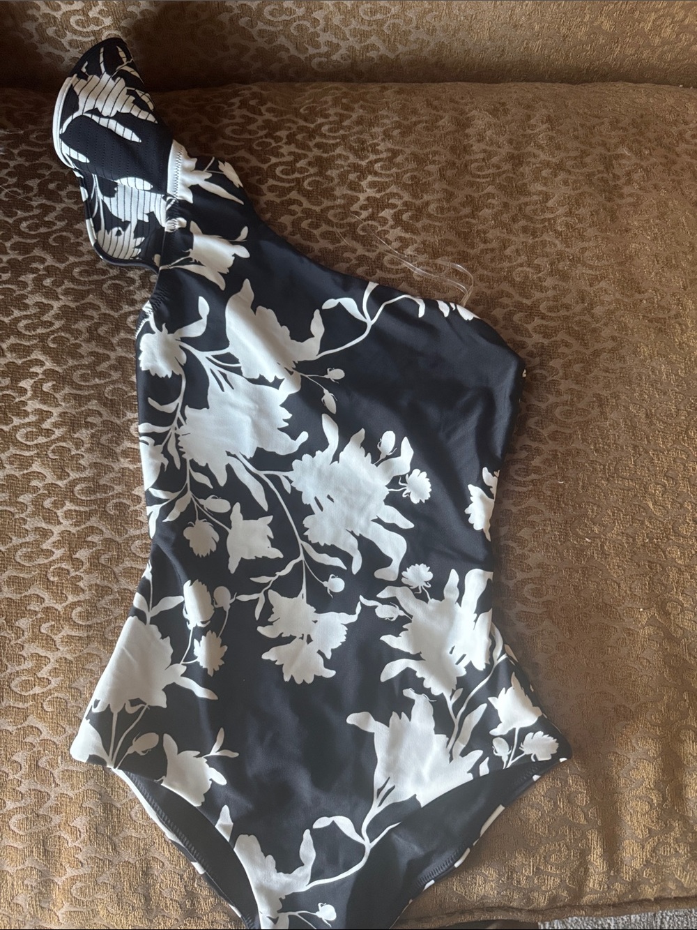 Johanna Ortiz Black and White One-Shoulder Floral One-Piece Swimsuit sz xs
